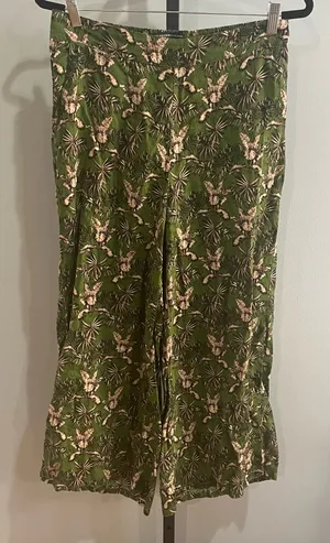 Tahari 100% Linen Floral Green Pull on Pants Size Large thumbnail 1