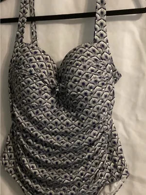 Bondeye Australia SZmaybe 14 D/DD Blue White 1Piece SwimSuit Sweetheart Ruched thumbnail 1