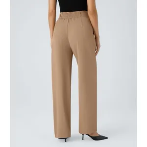 Halara Flex High Waisted Zipper Pocket Shirred Straight Work Pants Beige S NWT thumbnail 15