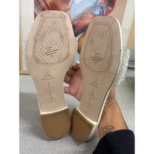 Jessica Simpson Sz 6 Ghilley White Beaded Slip On Dressy Flat Square Toe Sandals thumbnail 4
