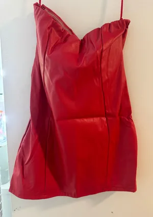 White Fox Boutique red leather strapless dress thumbnail 1