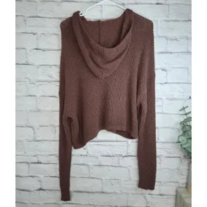 NWT Billabong Hot Beachin Cropped Hooded Knit Sweater Mauve Brown M slouchy fall thumbnail 10