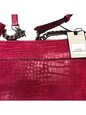Dana Buchman Raspberry Croc Embossed Crossbody Bag Faux Leather, NWT thumbnail 5