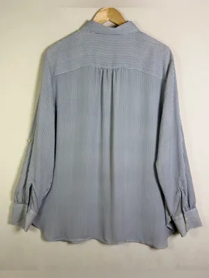 LOFT Women XL Blue White Striped Button Down Shirt Roll Tab Coastal Oversized thumbnail 7