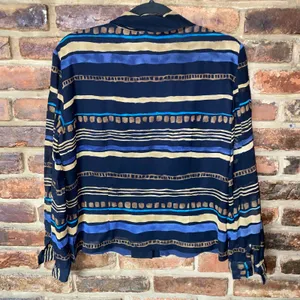 Dana Buchman Blue Brown Striped Silk Striped Button Down Shirt Women's Size 12P thumbnail 7