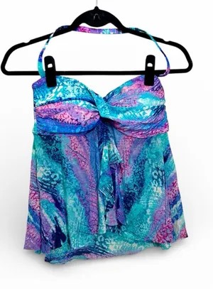 Beach Diva Mesh Halter Baby Doll Mermaid Fairy Ruffle Top Swimsuit Top Sz 12 thumbnail 1