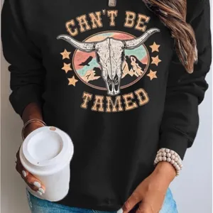 Can’t Be Tamed Western Longhorn Skull Sweatshirt Black NWT thumbnail 7