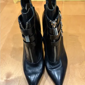 Michael Kors stiletto heel pointed toe booties black leather silver buckle 9.5 thumbnail 2