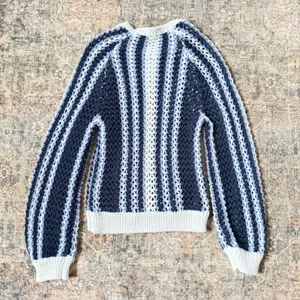 Free People Dayton Beach Navy White Striped Open Knit Crochet Sweater XS thumbnail 5