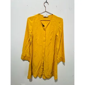 TORY BURCH Women's Yellow Golden 100% Silk Crew Neckline Sophia Dress Size 2 thumbnail 3