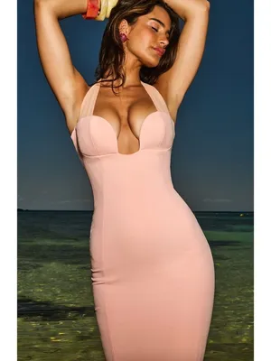 House of CB Gianina Sorbet Crepe Halter Maxi Dress Size S Romantic Glam thumbnail 2