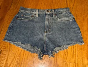 💜PINK Victoria's Secret Cutoff High-Rise Denim Shorts in Blue Wash thumbnail 1