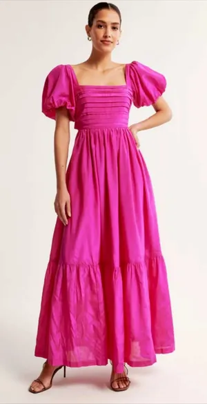 Abercrombie & Fitch‎ Emerson Drama Bow-Back Pink Maxi Dress Tiered Small Tall thumbnail 1
