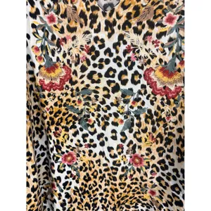 Savanna Jane Leopard Floral Embroidered Blouse Womens L Tan Black Excellent Boho thumbnail 11