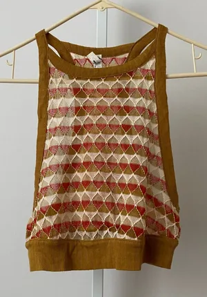 Intimately Free People Boho Geometric Knit Mesh Racerback Tank Top Small S Brown thumbnail 1