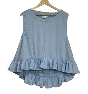 Maeve Anthropologie Babydoll Top Baby Blue Ruffle Sleeveless Chic Tank Shirt sma thumbnail 1