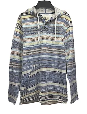 Free Planet Aztec Baja Pullover Hoodie Cream Blue Coral Hippie Boho Grunge Large thumbnail 1