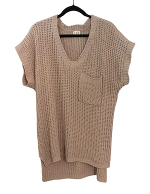 POL Short Sleeve High Low‎ Chenille Sweater Vneck Side Slits Small Lagenlook thumbnail 1