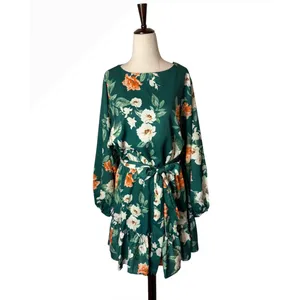 Baltic Born Tally Mini Dress Women XL Green NWT Floral Long Sleeve Ruffle Boho thumbnail 2