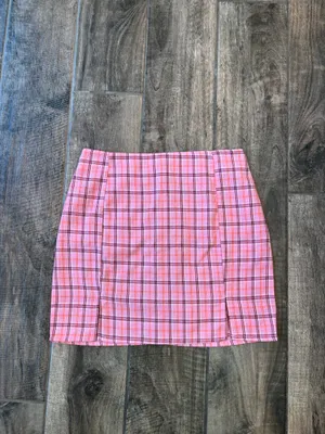 SHEIN Pink Plaid Skirt thumbnail 4