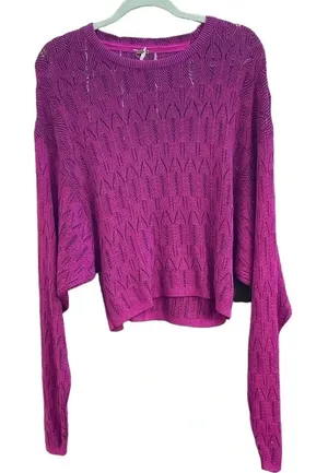 Free People Purple Cropped Pointelle Knit Dolman Sweater thumbnail 1