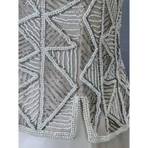 Vintage Stenay Beaded Silk Gown Ivory Geometric Seed Pearl Bodice Formal‎ Maxi 8 thumbnail 12