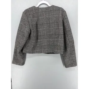 H&M Womens Jacket Houndstooth Cropped Silver Crest Button Black‎ White M thumbnail 3