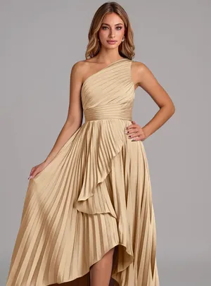 Champagne Gold Lyrica One shoulder satin dress - Size A4 thumbnail 5
