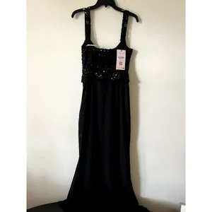 Oh Polly Robina Embellished Ruffle-Trim Corset Gown Maxi Dress in Black size 14 thumbnail 5