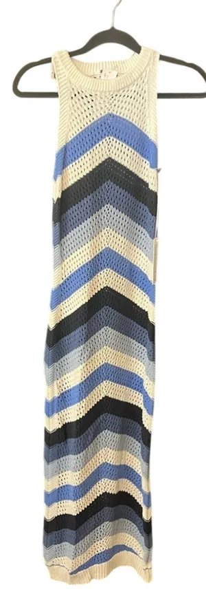 Young Fabulous & Broke White And Blue‎ Chevron Open Knit Maxi Dress Size Medium thumbnail 1