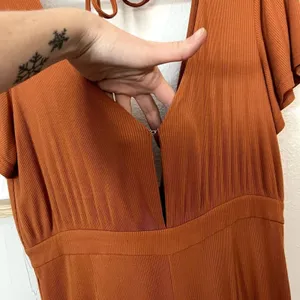 MINKPINK Allison + UO Orange Allison Wide Leg Ribbed Deep Plunge Backless Jumpsuit Medium thumbnail 6