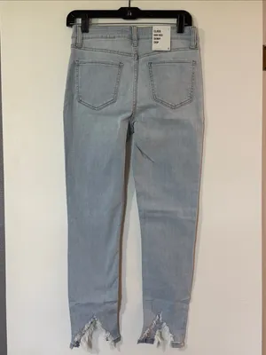 eunina Light Blue Cropped Skinny Jeans with Frayed Split Ankles thumbnail 5