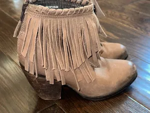 Fringe brown leather Ankle Boots size 7 1/2 thumbnail 1