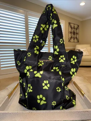 Betsey Johnson Black Tote with Neon Green Paw Print thumbnail 1