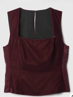 Gap velvet Tank top large Burgundy square neck, smocked sides holiday party NWT thumbnail 3