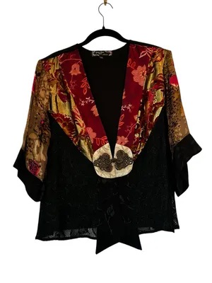 Vintage Spencer Alexis Velvet Silk Burnout Embroidered Kimono Whimsygoth Artsy thumbnail 3