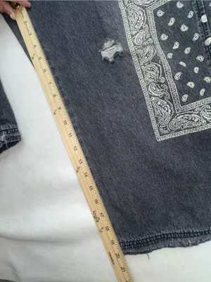 EASEL Lg Washed Black Denim Overalls Paisley Bandana Distressed Wide Leg thumbnail 7