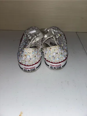 Converse Kids White Pearl-Embellished Sneakers with Satin Laces thumbnail 3