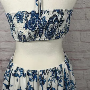 Blue and White Large Floral Halter Maxi Dress thumbnail 6