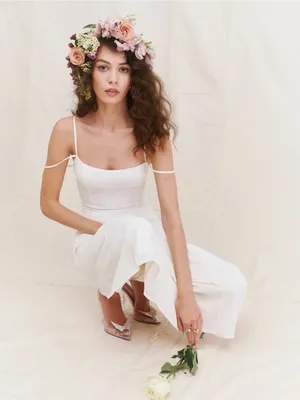 Reformation Portofino Ivory Off-Shoulder Slip Midi Dress Size 4 thumbnail 2