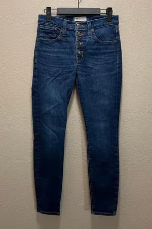 Madewell Skinny Jeans 9" High Rise Blue Denim Dark Wash Button-Fly Sz 26 P thumbnail 3