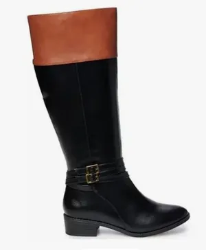 SO Trixie Womens Two Tone Black Brown Riding Knee Boots Size 6 Wide Calf NEW thumbnail 1