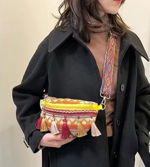 Bohemian Multicolored Tassel Pattern Hobo Sling Bag Brown thumbnail 1