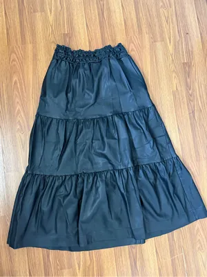 Anthropologie Somerset Vegan Faux Leather Tiered Maxi Skirt Large. thumbnail 3