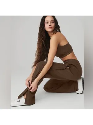 ALO Yoga Courtside tearaway snap pants espresso brown wide leg sweatpants thumbnail 3