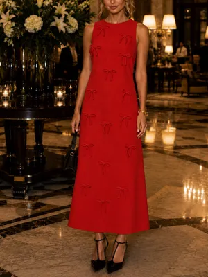 English laundry red Bow Embellished Sleeveless A-Line Dress XS thumbnail 2
