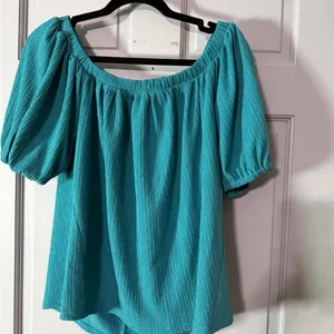 Anthropologie Teal Puff Sleeve Blouse thumbnail 2