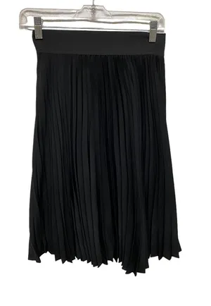 Apt.9 Black Pleated midi skirt preppy classic academia elastic waist lined Sz XS thumbnail 1