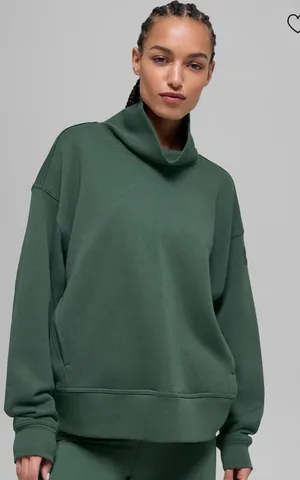 Alo Yoga NWT Hazy Mock Neck Pullover Sweatshirt Pockets in Clover Green Size S thumbnail 1