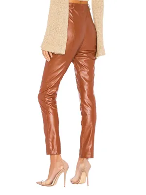 Lovers and Friends Georgie Pant in Chestnut Brown Womens Large Faux Leather thumbnail 3